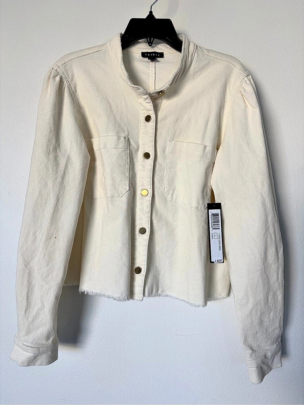 NWT Tribal Corduroy Cropped Cream Button Front Jacket Size Large
